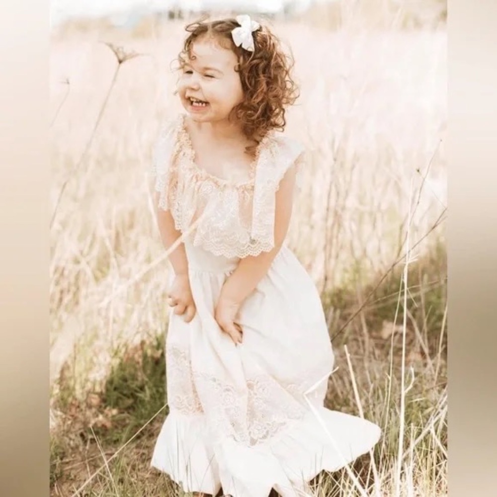 Clara Cotton & Lace Flutter Maxi Dress - Vanilla Cream